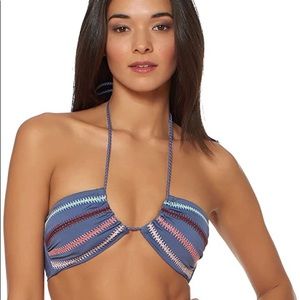 Dolce Vita Embroidered Edge Bandeau Bikinj with Pom Pom ties - L